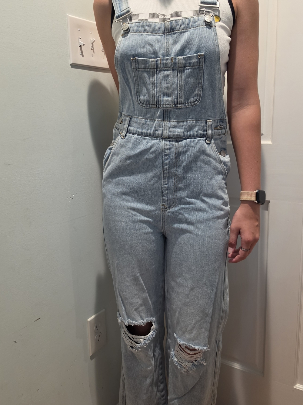 PacSun Light Blue Distressed Denim Overalls for Women